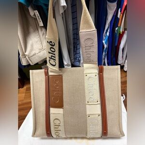 Chloe Woody Medium Linen tote bag